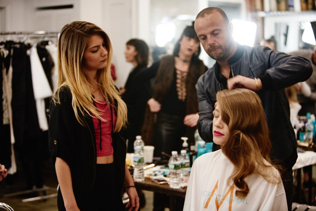 Two stylists with model