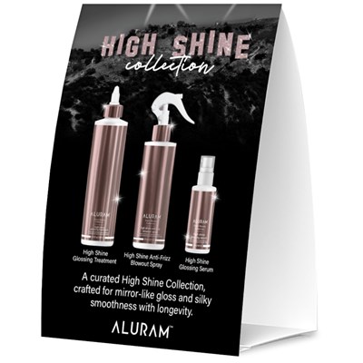 Aluram high shine serum tent card