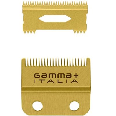 Gamma+ Replacement Fixed Gold Titanium Fade Hair Clipper Blade with Moving Gold Titanium Slim Tooth Cutter 2 pc.